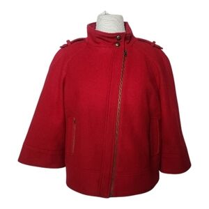 TRIBAL Red Three Quarter Sleeve Wool Blend Moto Style Coat Jacket Size 14